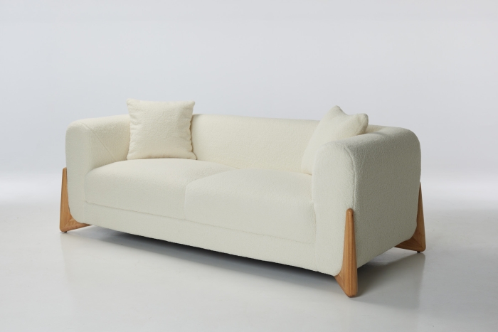Vermont Modern 3 Seat Sofa - Lamb White Soft Faux Wool Fabric