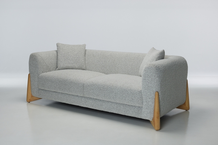 Vermont Modern 3 Seat Sofa - Grey Mist Teddy Boucle Fabric