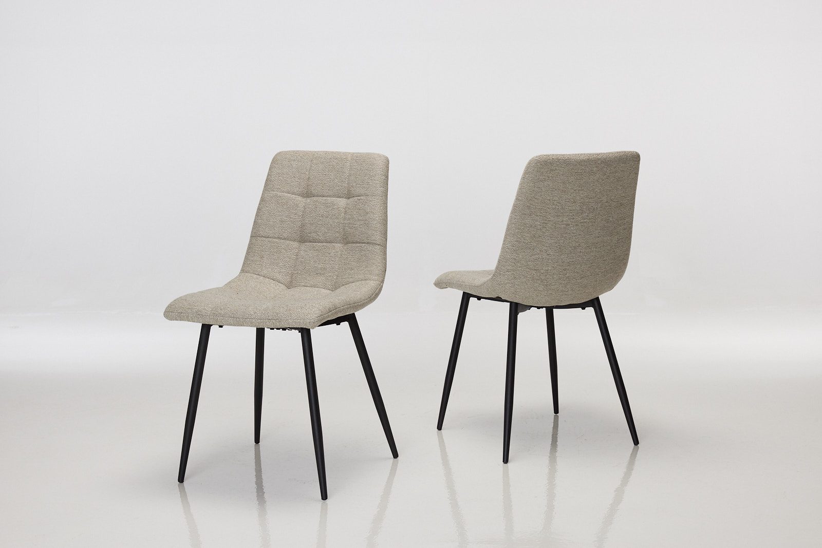 Enza Oatmeal Fabric Dining Chairs with Black Metal Legs