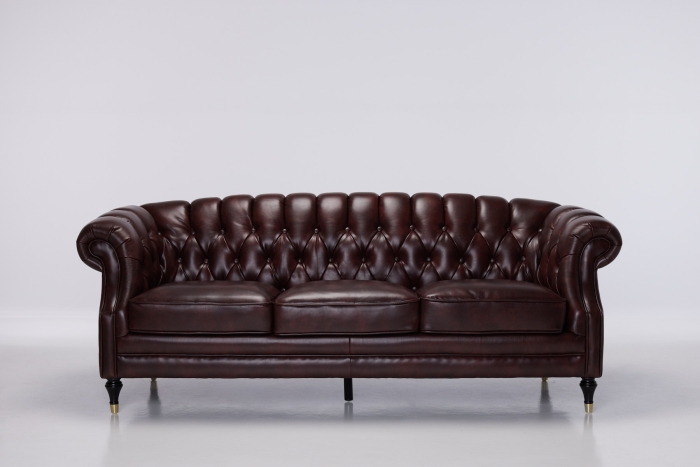 Carmen 3 Seater Deluxe Chesterfield Air Leather Sofa -Oxblood