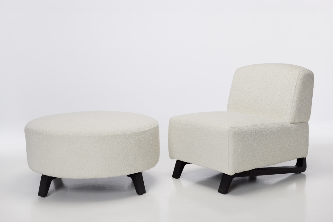 Maddison Chair & Footstool - White Teddy Boucle