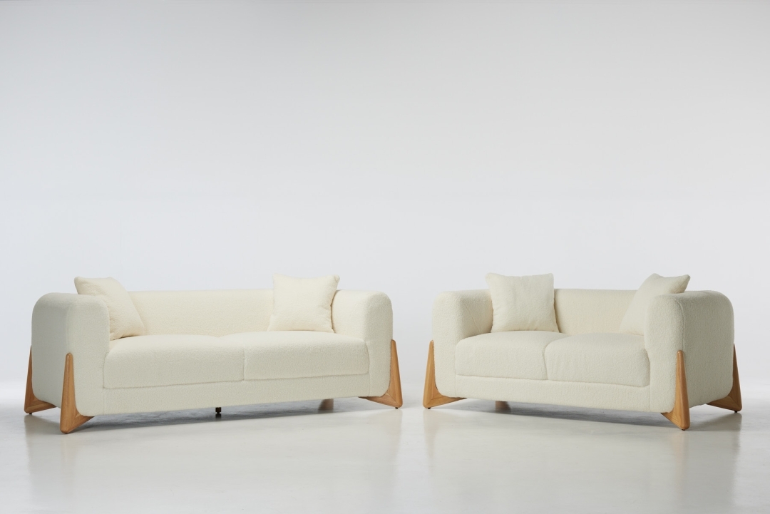 Vermont 3 & 2 Seater Sofa Set - Lamb White Soft Faux Wool Fabric