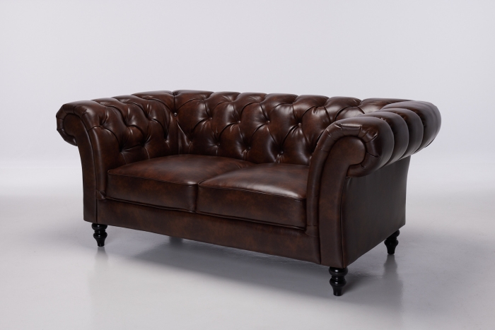 Charlotte 2 Seater Classic Chesterfield Air Leather Sofa - Saddle Brown