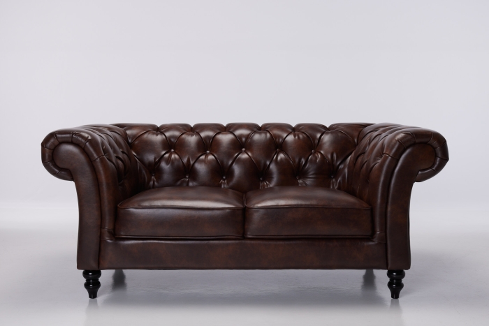 Charlotte 2 Seater Classic Chesterfield Air Leather Sofa - Saddle Brown