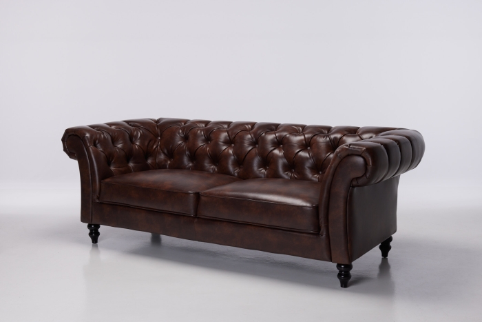 Charlotte 3 Seater Classic Chesterfield Air Leather Sofa - Saddle Brown