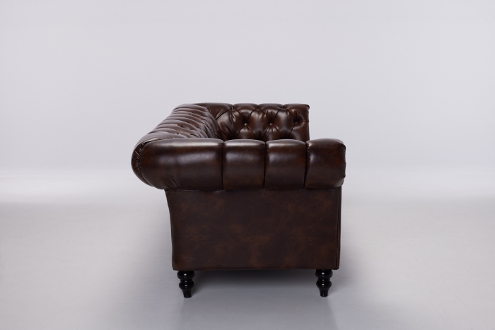 Charlotte Classic Chesterfield Air Leather Sofa - Saddle Brown