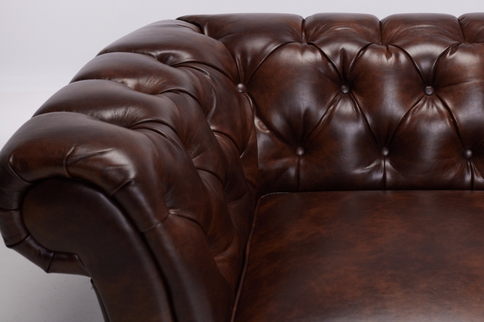 Charlotte Classic Chesterfield Air Leather Sofa - Saddle Brown