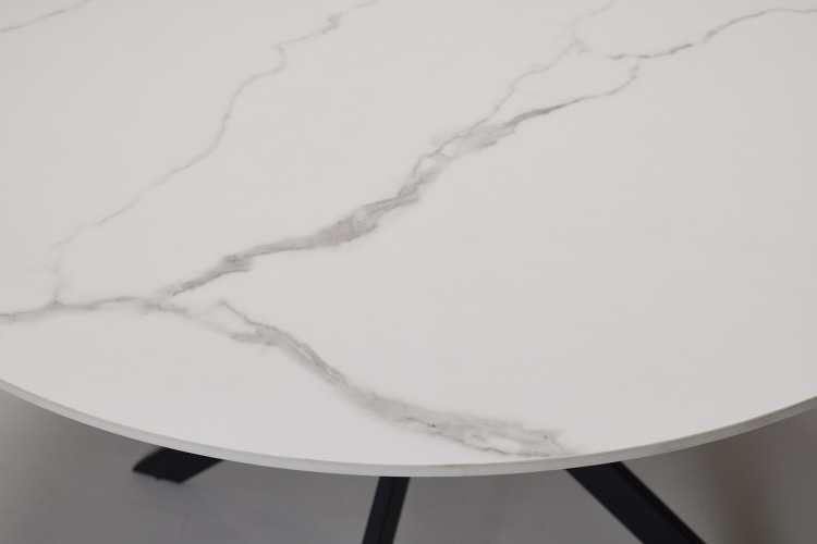 Tino 1.2m Lincoln White Stone Round Dining Table with Black Base
