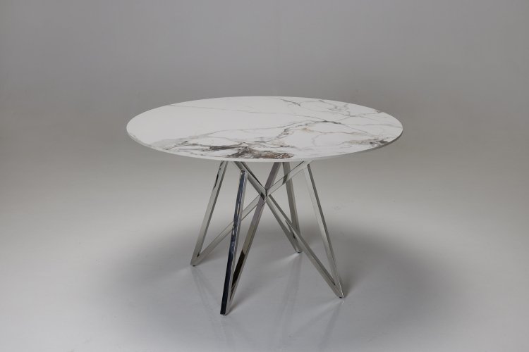 Jeni 1.2m Patagonia White Stone Round Dining Table with Stainless Steel Base