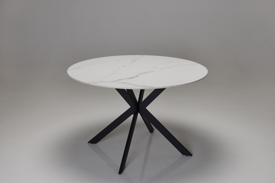 Tino White Stone Round Dining Table with Black Base