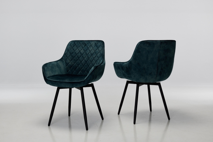 Venice - Dusk Teal Velvet Swivel Dining Chairs with Black Legs