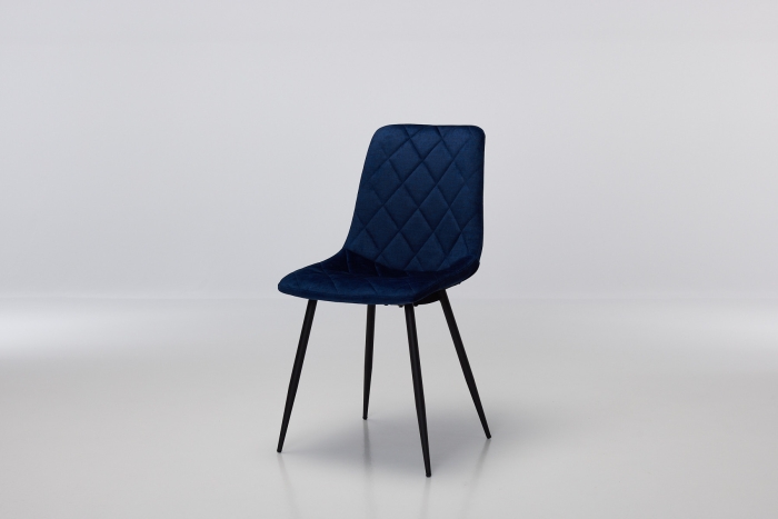 Bari Blue Premium Mottled Velvet Dining Chairs with Black Legs