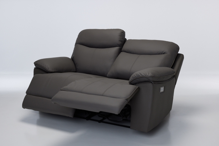 Belmont 2 Seater Power Recliner Premium Leather Sofa - Ash Grey