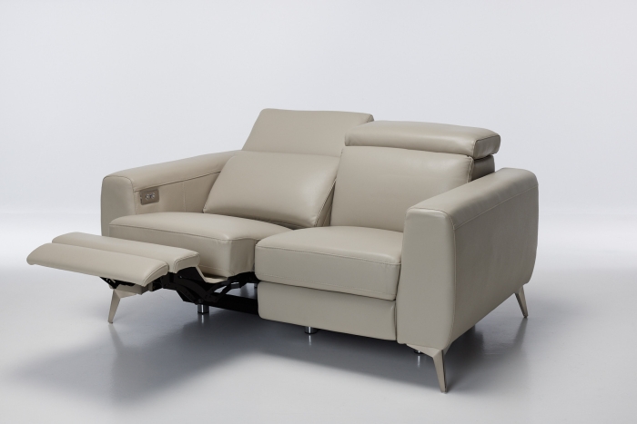 Denver Electric Recliner Premium Leather 2 Seater Sofa - Putty