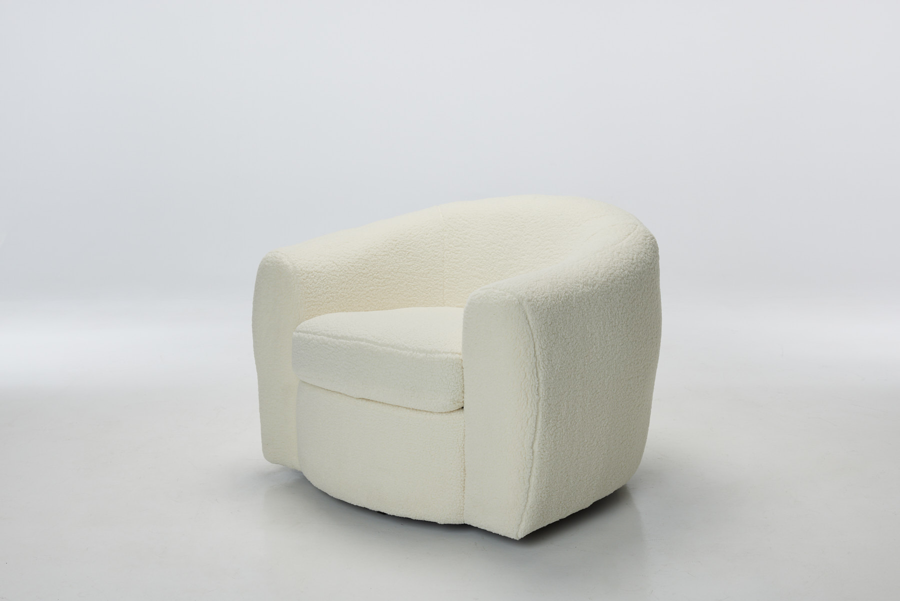 Hudson Wide Swivel Tub Chair in Lamb White Soft Faux Wool Fabric
