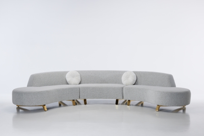 Maddison Curved Sofa in Grey Mist Teddy Boucle