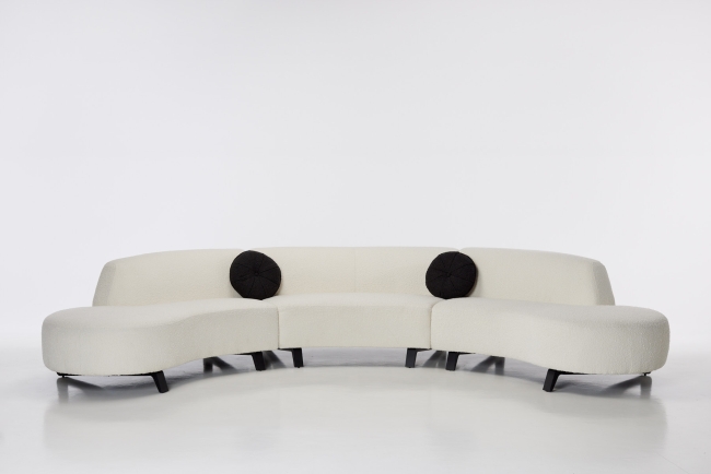 Maddison Curved Sofa in White Teddy Boucle