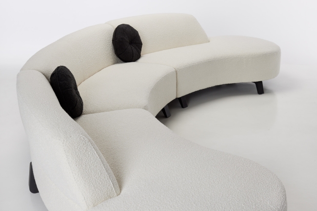 Maddison Curved Sofa in White Teddy Boucle