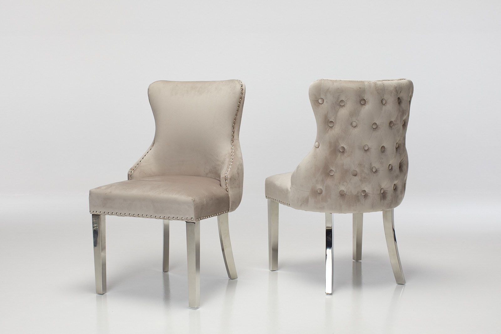 Tiffany Upholstered Dining Chairs in Mink Velvet with Stainless Steel Legs