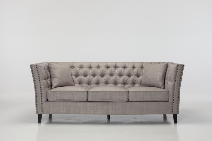 Chloe 3 Seater Modern Chesterfield Sofa - Grey Fabric