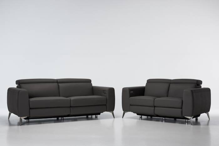 Denver 3 & 2 Seat Electric Recliner Premium Leather Sofa Set - Ash Grey