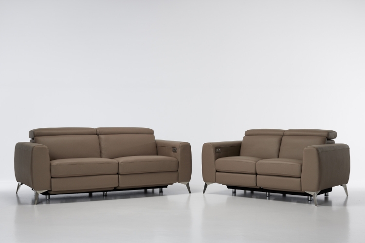 Denver Electric Recliner Sofa Set in Sandstone Leather