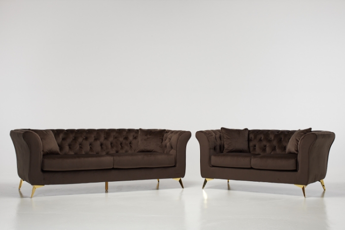 Lauren Modern Chesterfield Sofa Set in Rich Mocha Velvet