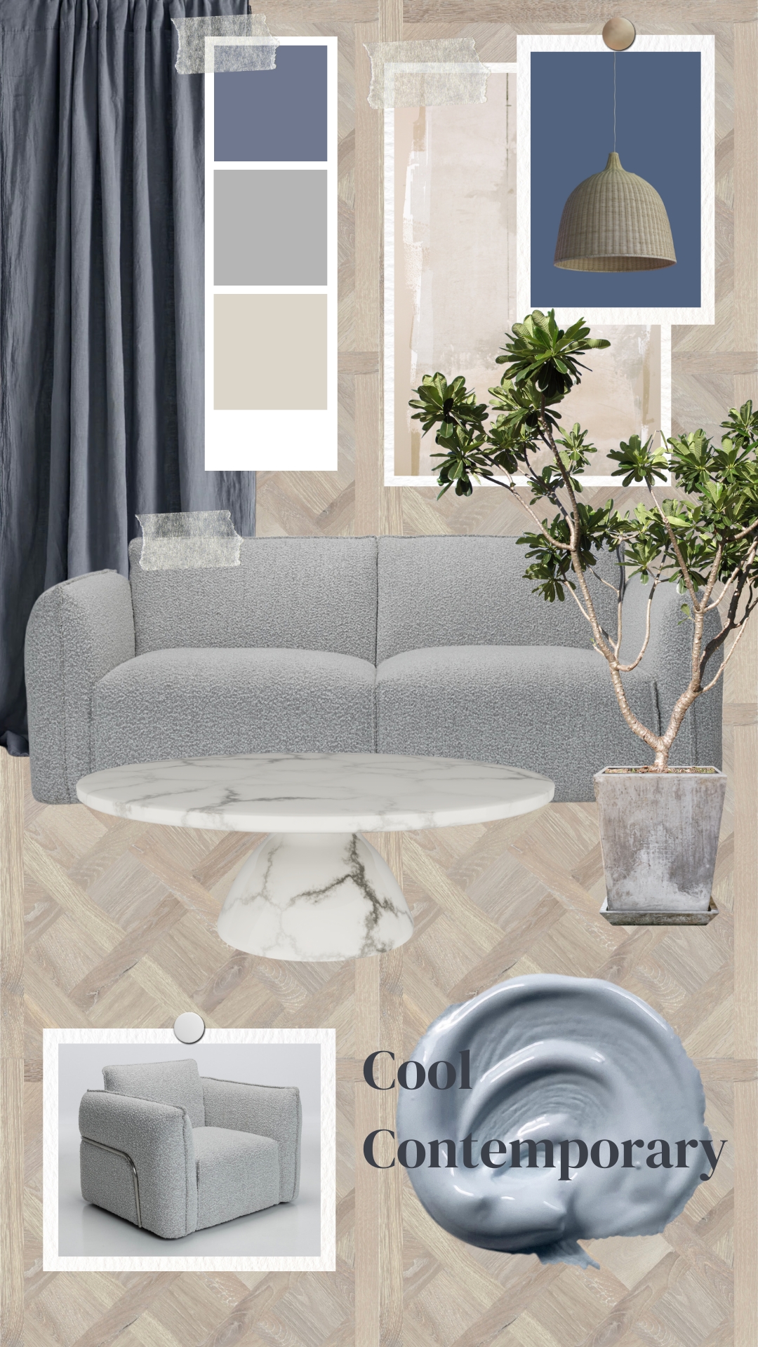 Montana Grey Boucle Sofa - Cool Contemporary Mood Board