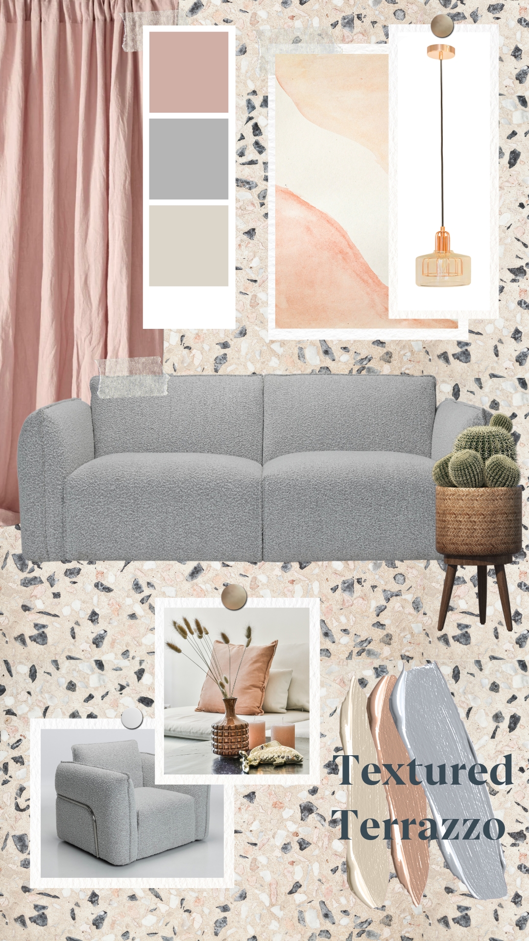 Montana Grey Boucle Sofa - Textured Terrazzo Mood Board