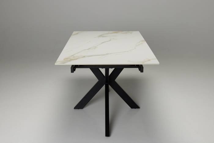 Siena 1.7m to 2.2m Calacatta Gold Stone Extendable Dining Table with Black Metal Base
