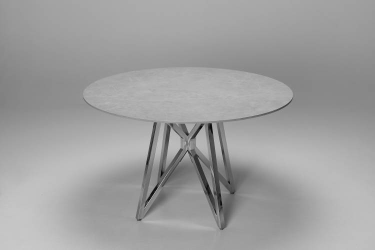 Jeni 1.2m Pacific Grey Stone Round Dining Table with Stainless Steel Base