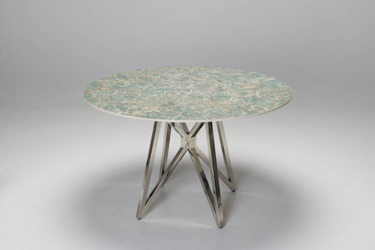 Jeni 1.2m Verde Green Stone Round Dining Table with Stainless Steel Base