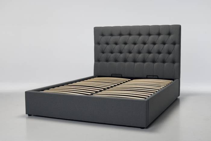 Alessi - Lift Up Storage Ottoman Bed, Dark Grey Linen Fabric