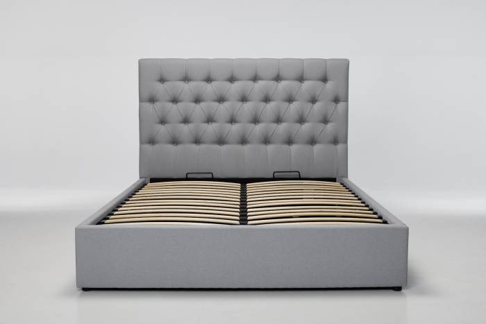 Alessi - Double Lift Up Storage Ottoman Bed, Light Grey Linen Fabric