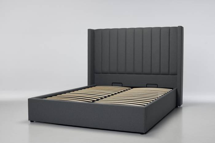 Amara - Lift Up Storage Ottoman Bed, Dark Grey Linen Fabric
