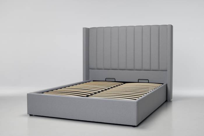 Amara Lift Up Storage Ottoman Bed - Light Grey Linen Fabric
