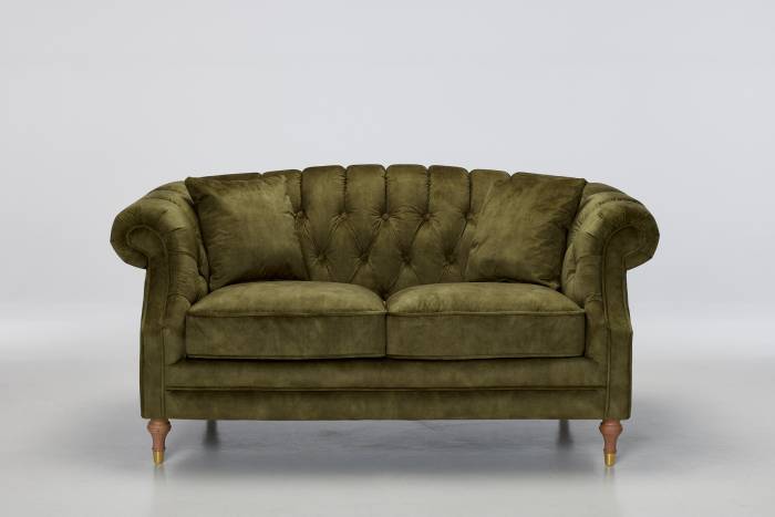 Carmen - 2 Seater Deluxe Chesterfield Sofa, Olive Green Mottled Velvet