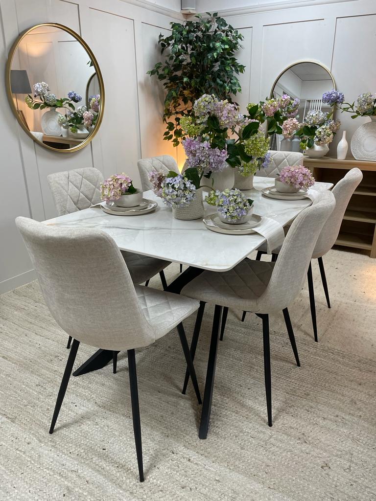 Cassis Stone Dining Table and Bari dining chairs set