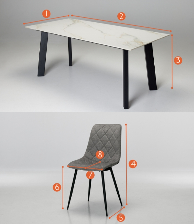 Rocco & Bari Dining Set Measurements