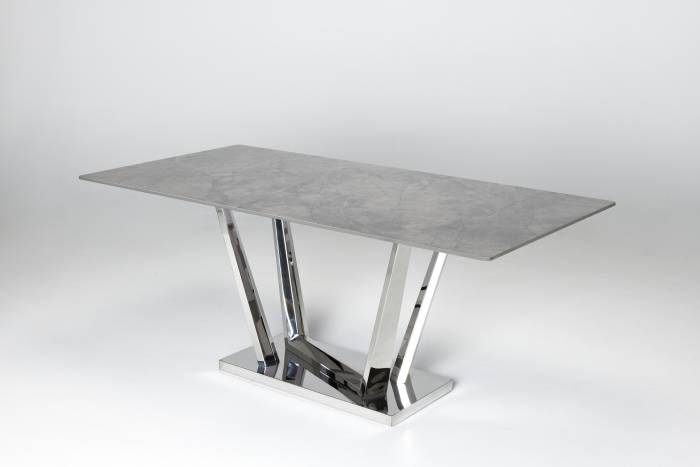 Rufino - 1.8m Tundra Grey Stone Dining Table with Stainless Steel Base