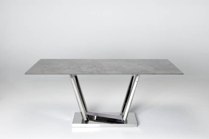 Rufino - 1.8m Tundra Grey Stone Dining Table with Stainless Steel Base