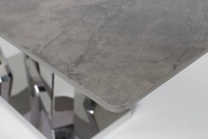 Rufino - 1.8m Tundra Grey Stone Dining Table with Stainless Steel Base