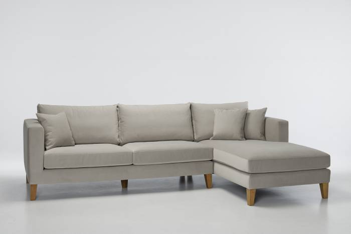 Sofia Modern Right Hand Chaise Corner Sofa - Soft Taupe Luxe Fabric