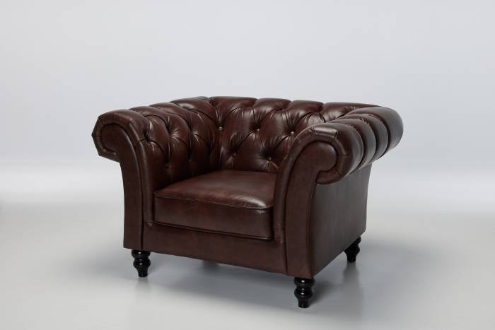 Charlotte Chesterfield Armchair, Saddle Brown Leather Air