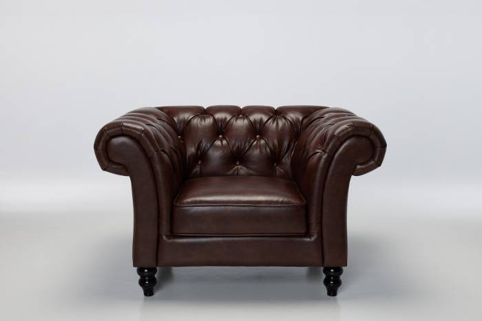 Charlotte Chesterfield Armchair, Saddle Brown Leather Air