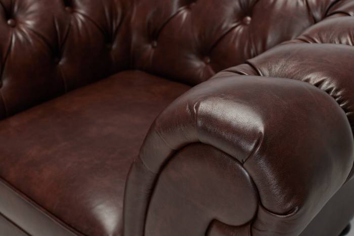 Charlotte Chesterfield Armchair, Saddle Brown Leather Air