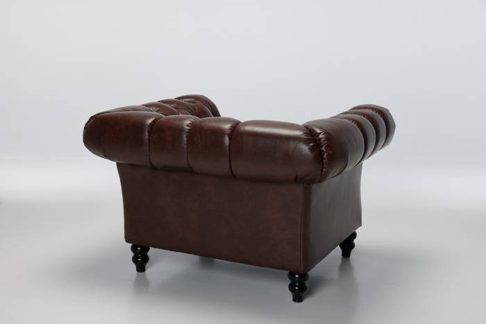 Charlotte Chesterfield Armchair, Saddle Brown Leather Air