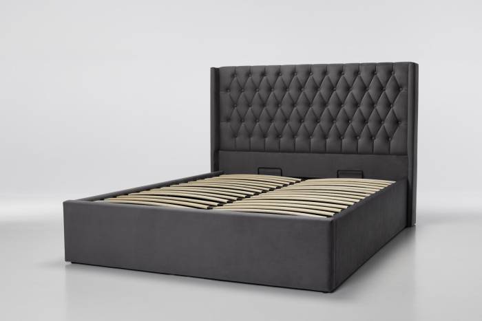Fleur Upholstered Ottoman Bed, Dark Grey Velvet