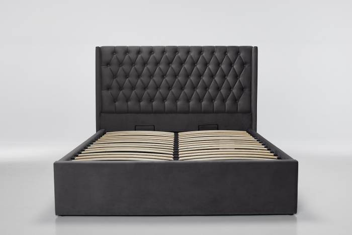 Fleur Upholstered Ottoman Bed, Dark Grey Velvet