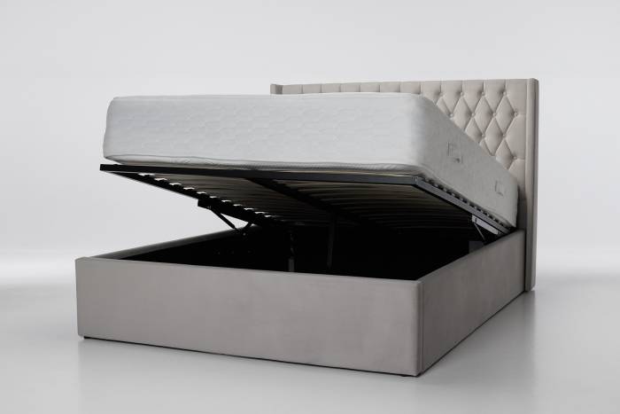 Fleur Upholstered Ottoman Bed, Plush Silver Velvet